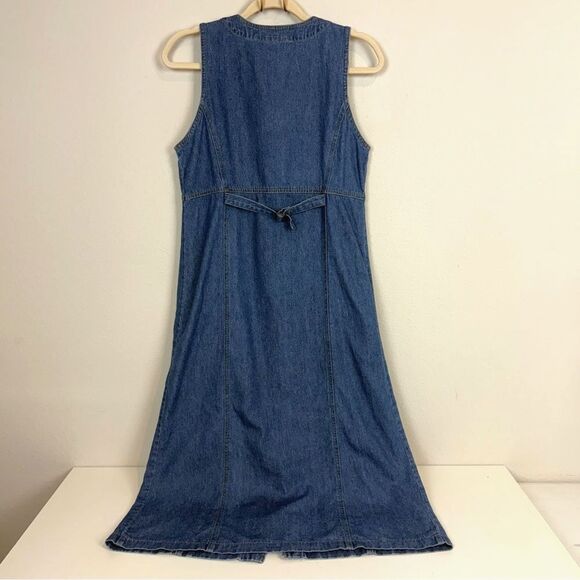 Vintage TY Wear Denim Snap Front Midi Sleeveless Dress 8P - Picture 4 of 8